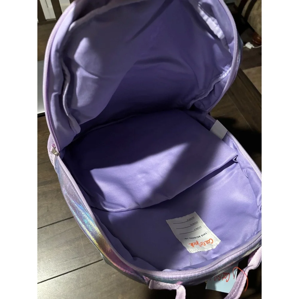 Cat & Jack Girls Rainbow Flip Sequin Cat Backpack Iridescent Purple Holographic